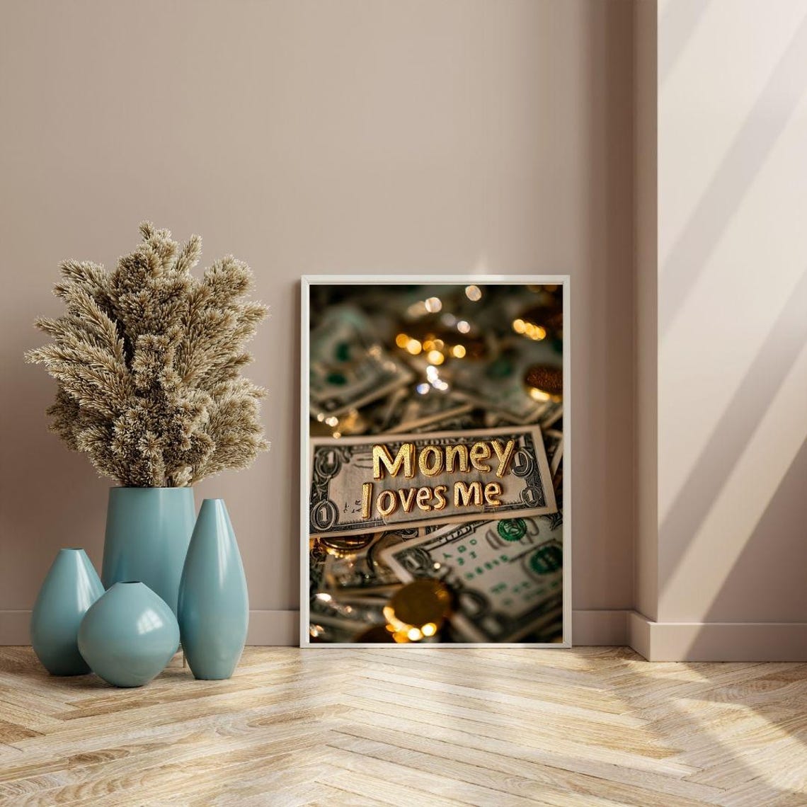 Money Loves Me Gold Letter Affirmation Quote Dollar Bills Poster - Image 3