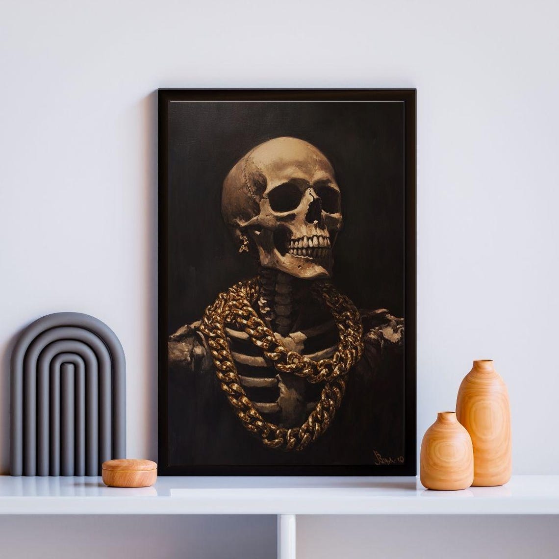 Gold Adorned Skeleton With Heavy Chain Dark Gothic Portrait Poster - Image 3