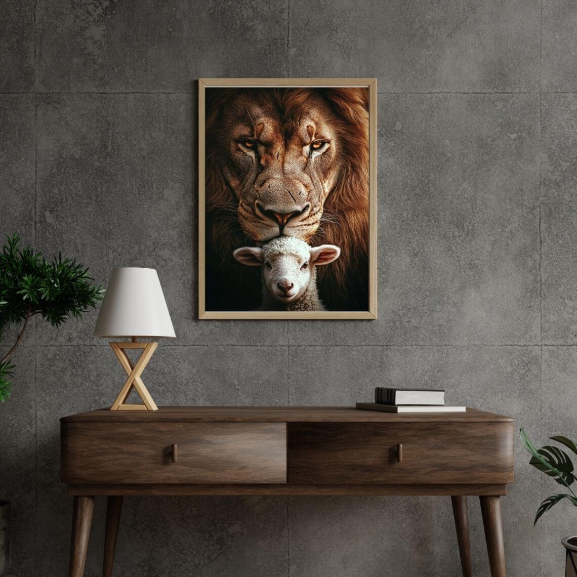 Lion And Lamb Print Gentle Guardian Strength Innocence Symbolic Art Poster - Image 2