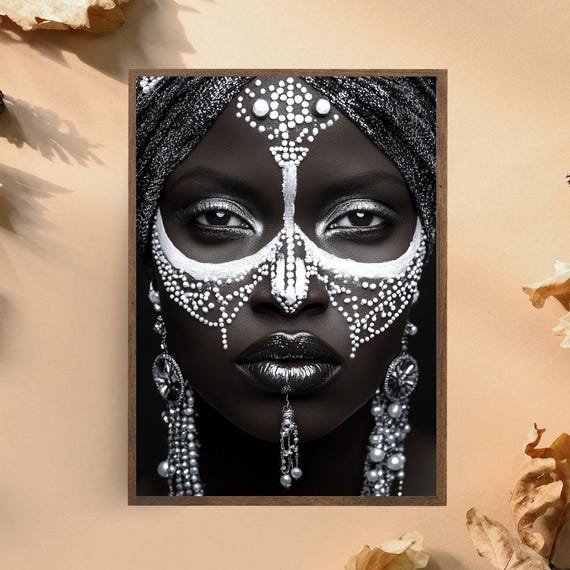 Bold Tribal Woman Portrait Art Print Striking Black And White Ethnic Beauty Modern Afrocentric Wall Decor Powerful Feminine Art