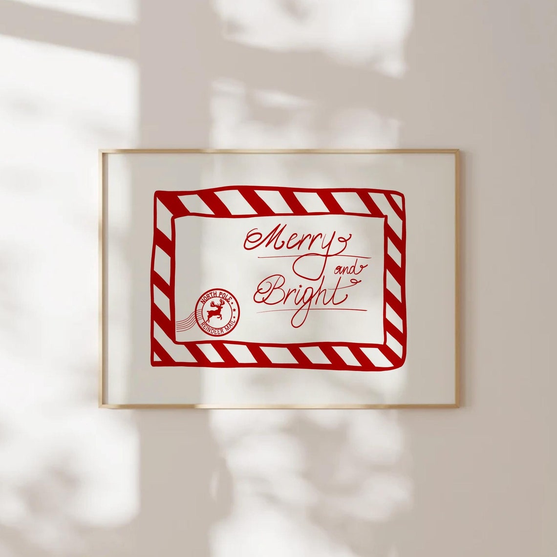 Merry And Bright North Pole Mail Envelope Red Christmas Wall Poster