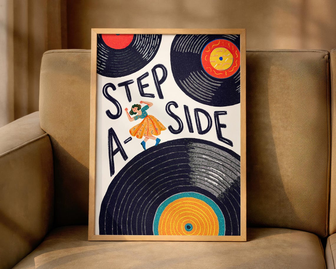 Step A Side Dancing Woman Vinyl Record Retro Music Quote Poster