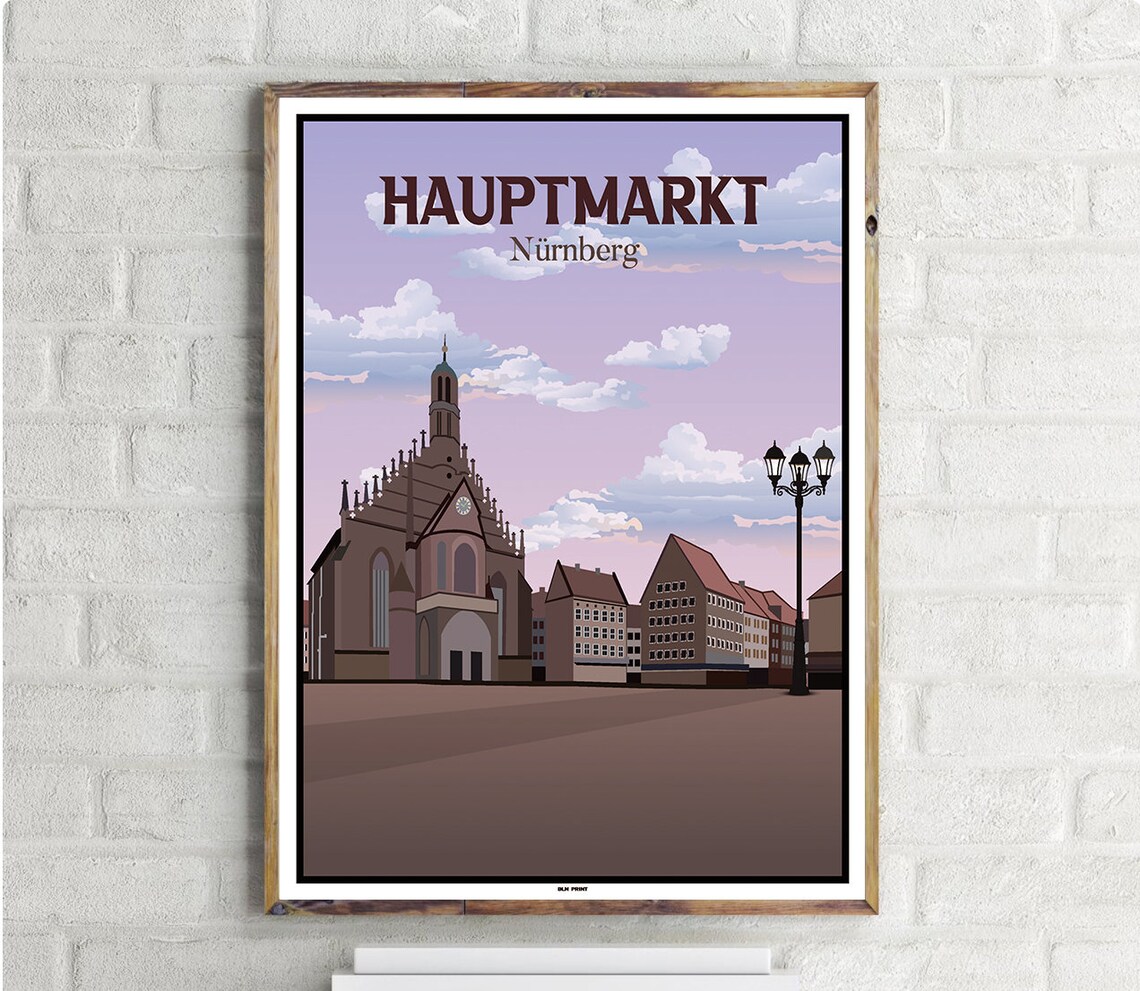 Hauptmarkt Nurnberg Vintage Travel Poster