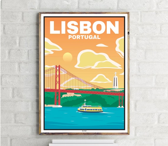 Ponte 25 De Abril Lisbon Vintage Travel Poster