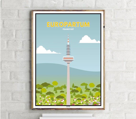 Europaturm Frankfurt Vintage Travel Poster