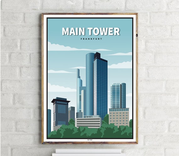 Main Tower Frankfurt Vintage Travel Poster