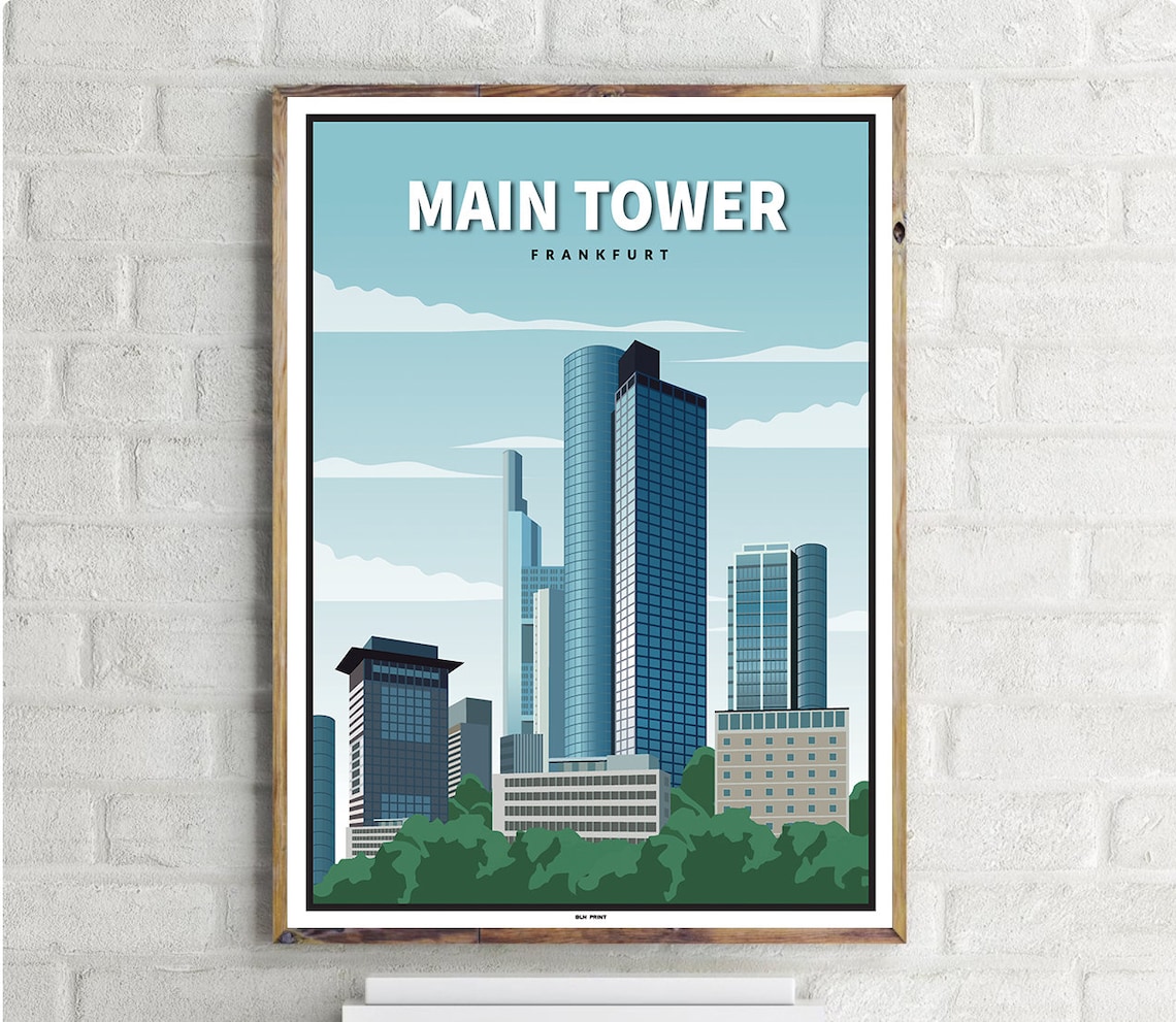 Main Tower Frankfurt Vintage Travel Poster