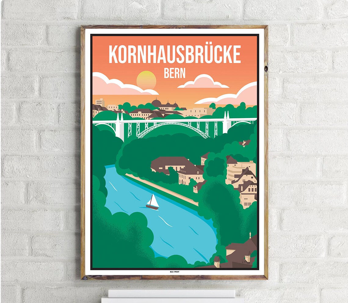 Kornhausbruecke Bern Vintage Travel Poster