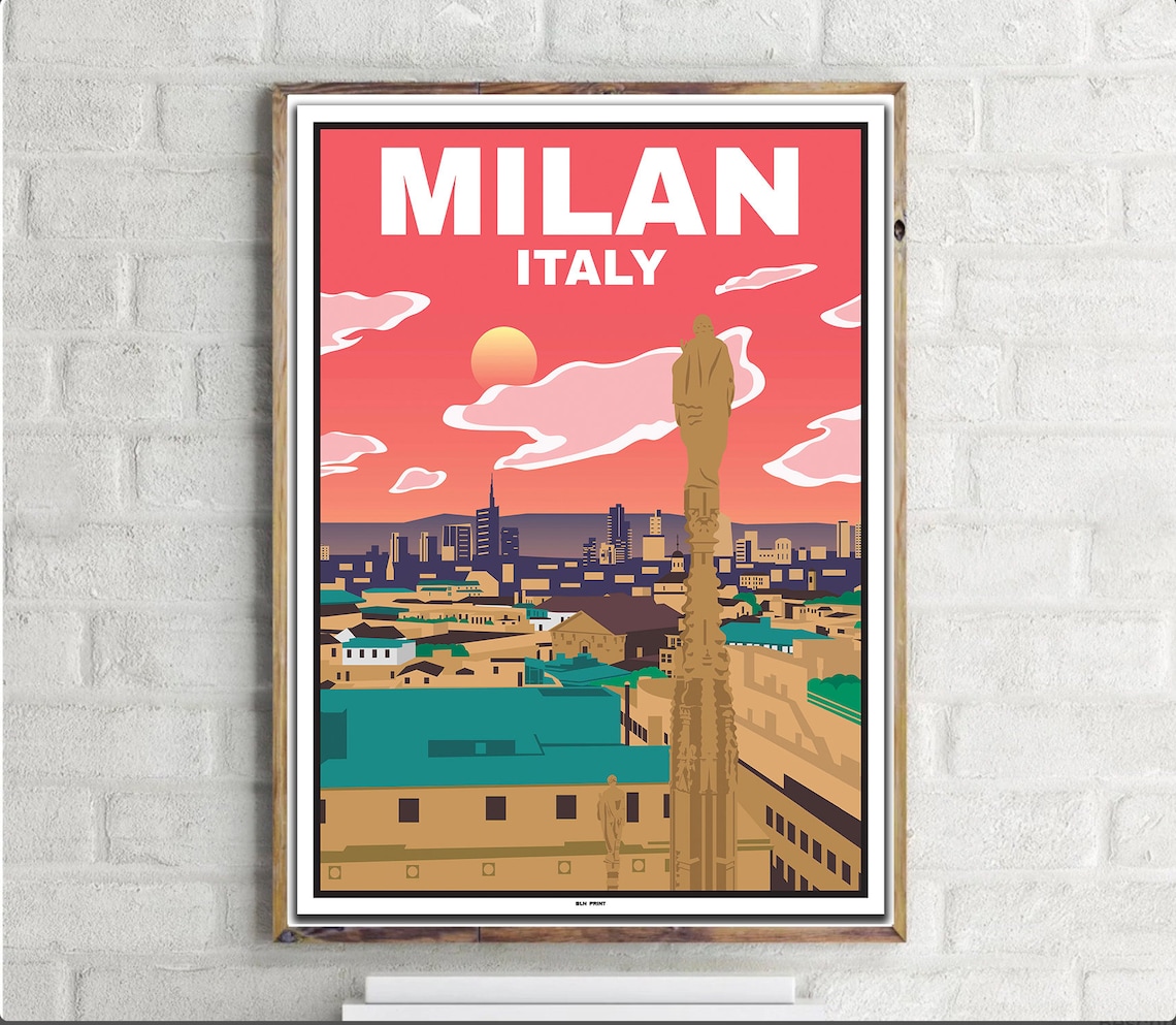 Skyline Milan Vintage Travel Poster, City View