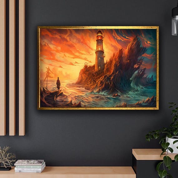 Lighthouse Art Print Coastal Decor Nautical Wall Art Beach House Decoration Ocean Scene Painting Home Living
