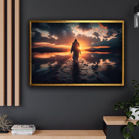 Jesus Walking On Water Sunset Miracle Calm Sea Inspirational Faith Art Poster