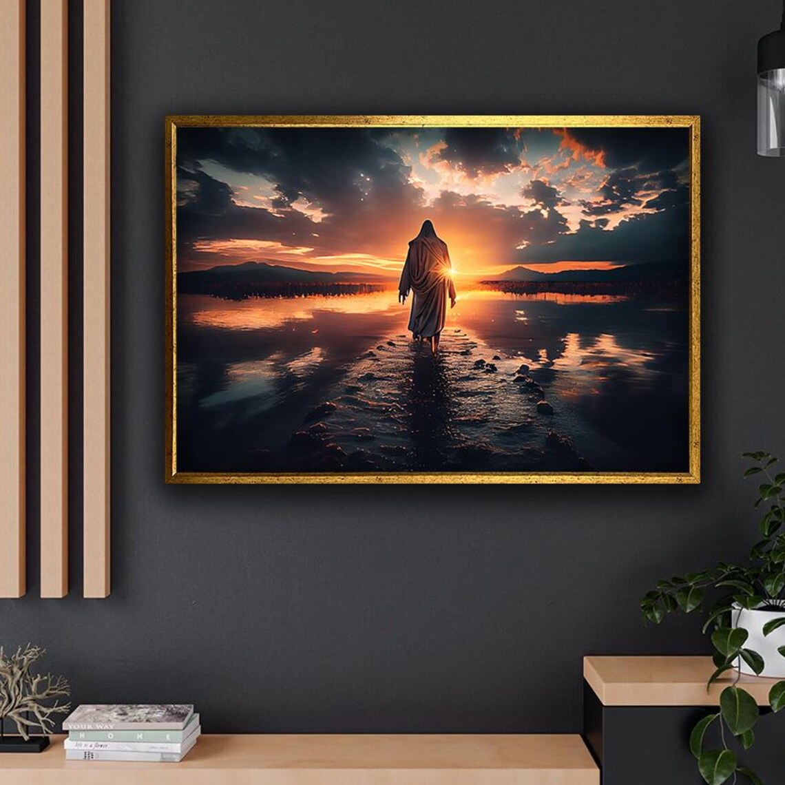 Jesus Walking On Water Sunset Miracle Calm Sea Inspirational Faith Art Poster