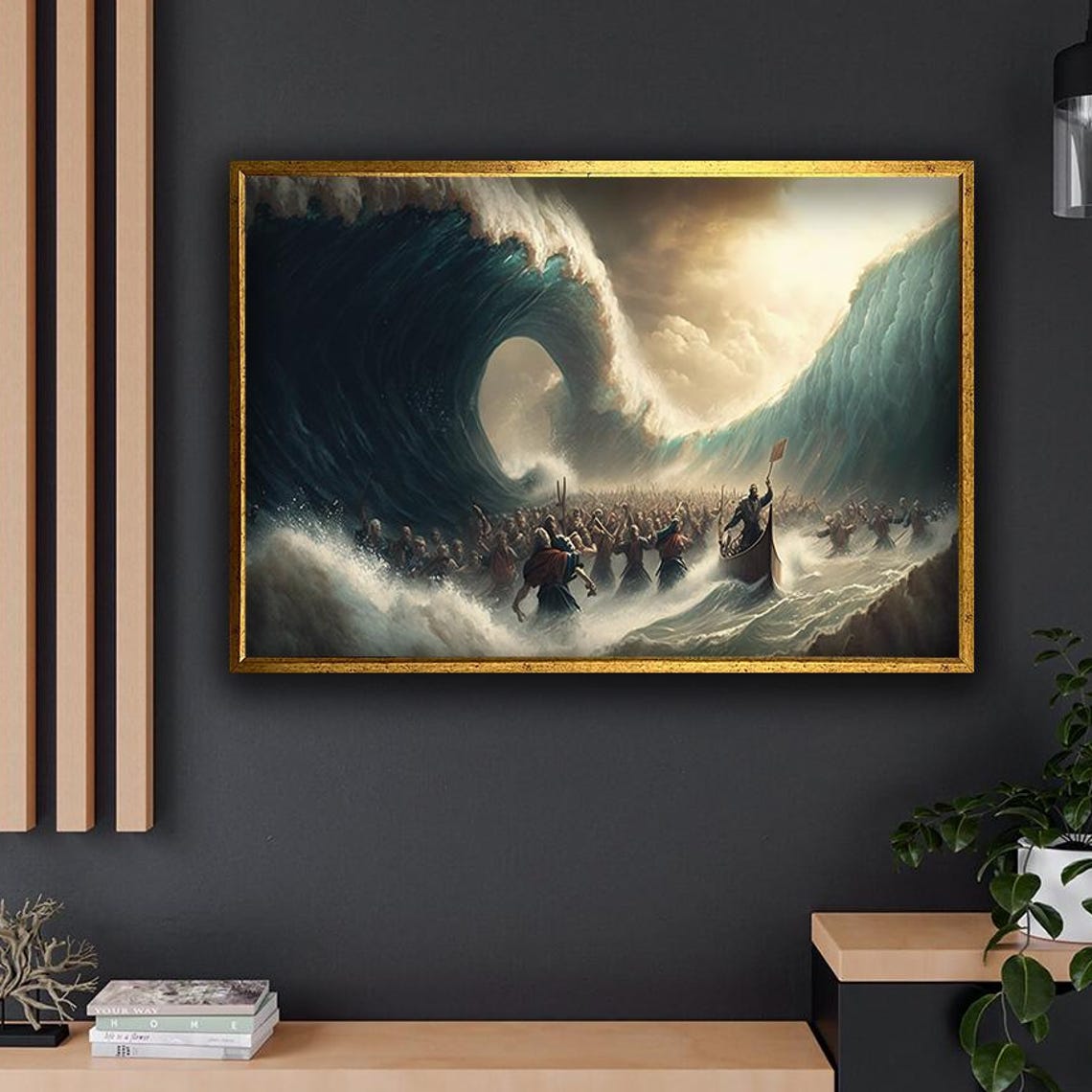 Moses Parting The Red Sea Art Modern Bible Poster Inspirational Wall Decor Religious Artwork For Home Or Office Red Sea