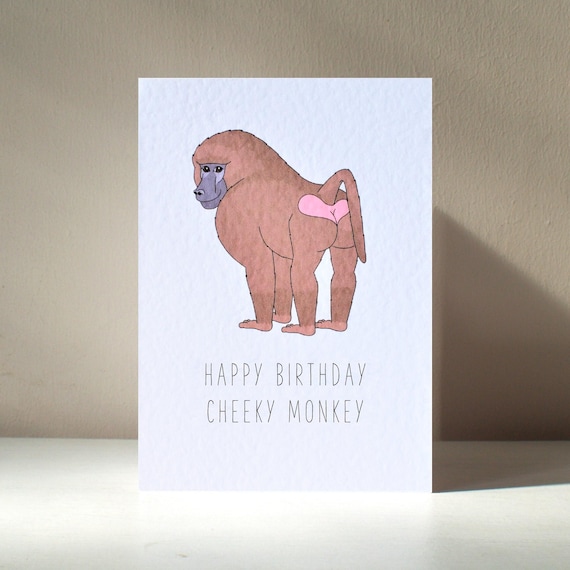 Cheeky Baboon Illustration Happy Birthday Cheeky Monkey Card Poster