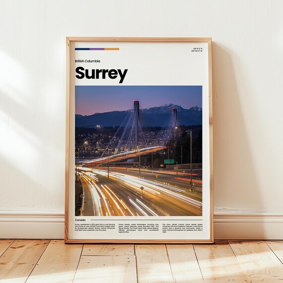 Surrey British Columbia Bridge Night Lights Long Exposure Travel Poster