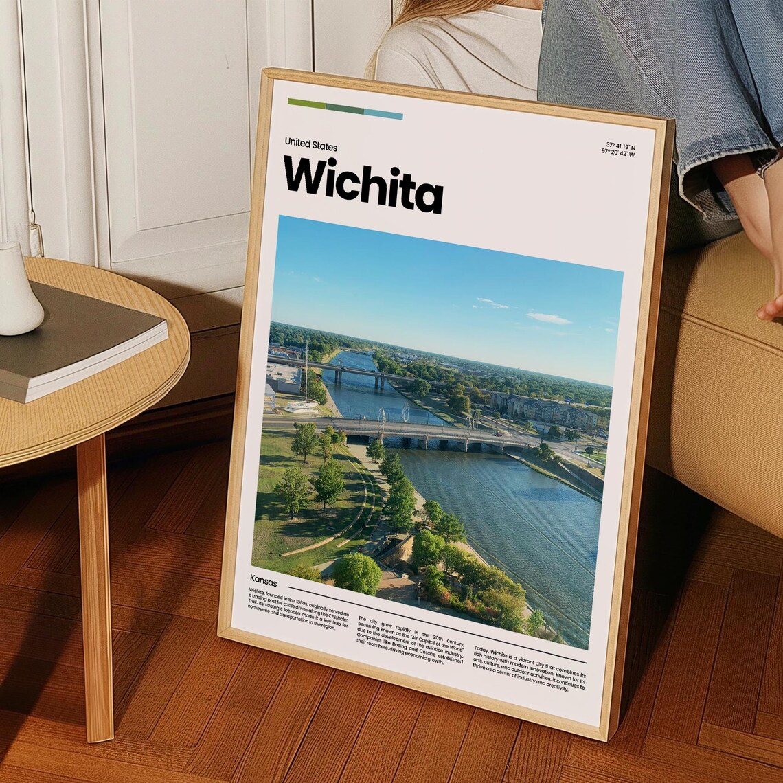 Wichita River Bridges Aerial Kansas Green Banks Travel Poster - Image 3