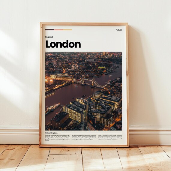 London England Night Aerial Thames View Photography Art Poster