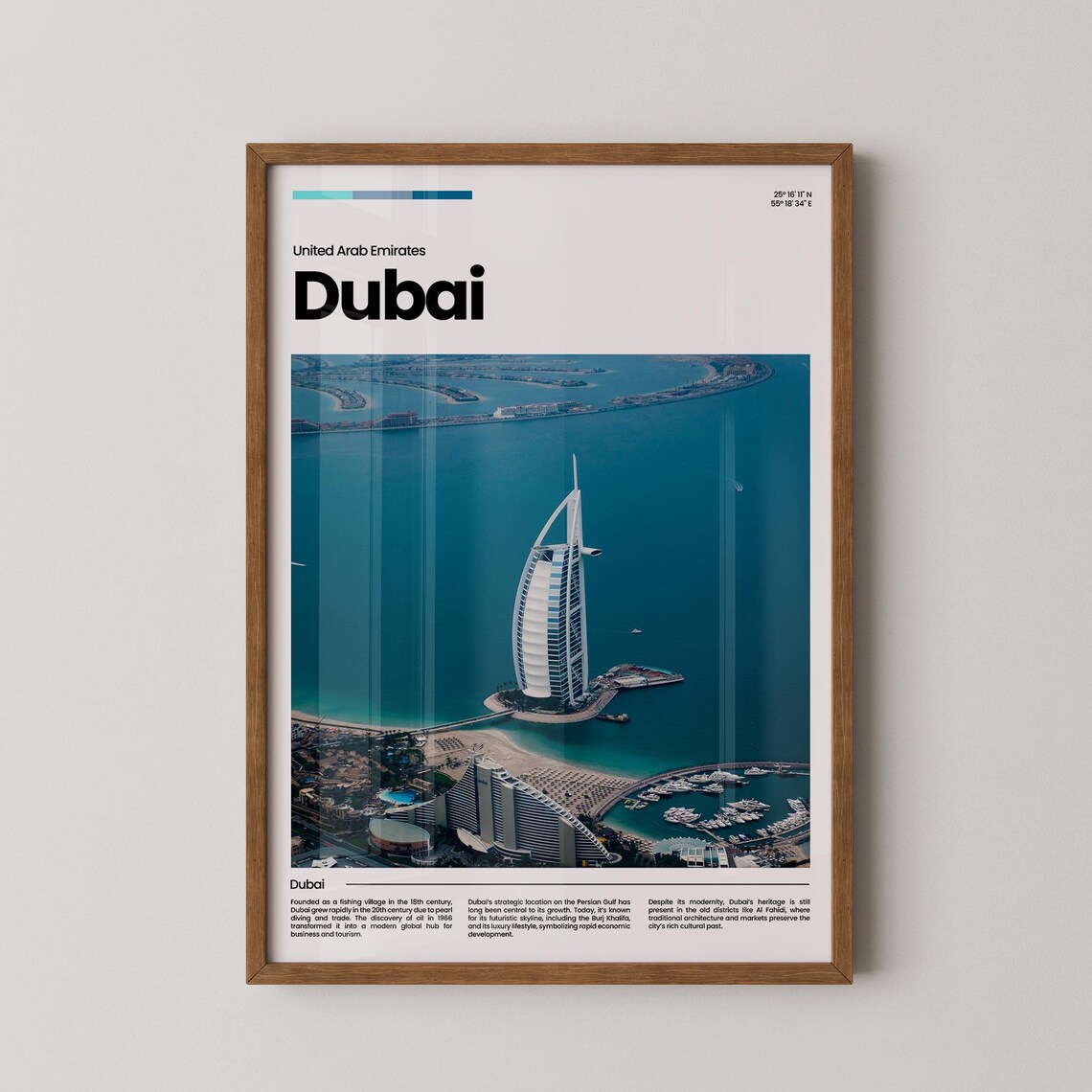 Dubai UAE Burj Al Arab Aerial Seaside Travel Photography Poster