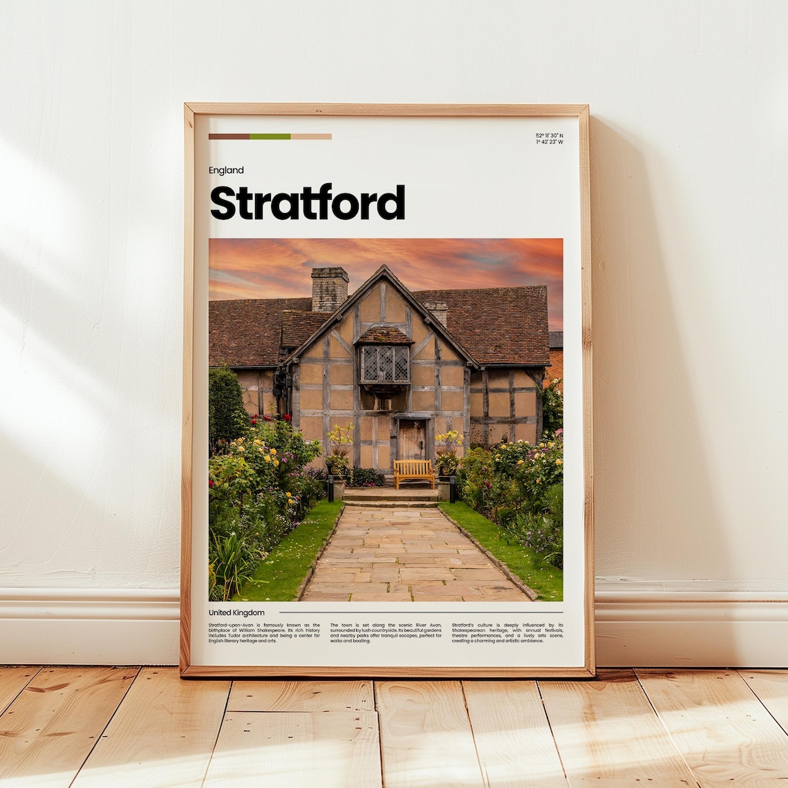 Stratford England Shakespeare Birthplace Timber House Travel Poster
