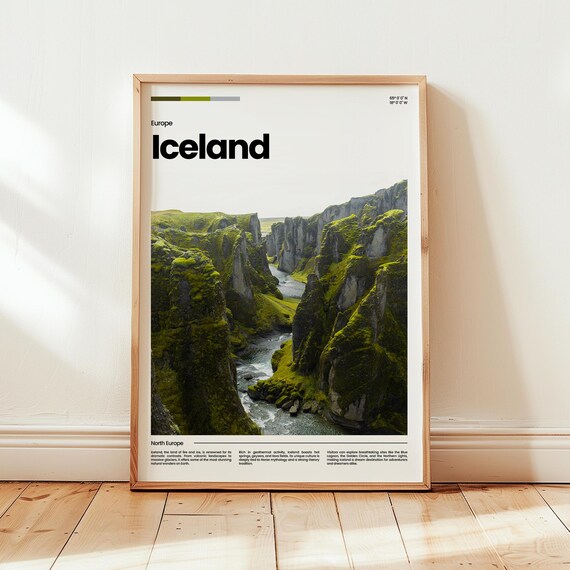 Iceland Moss Covered Canyon River Gorge Photo Travel Europe Wall Art