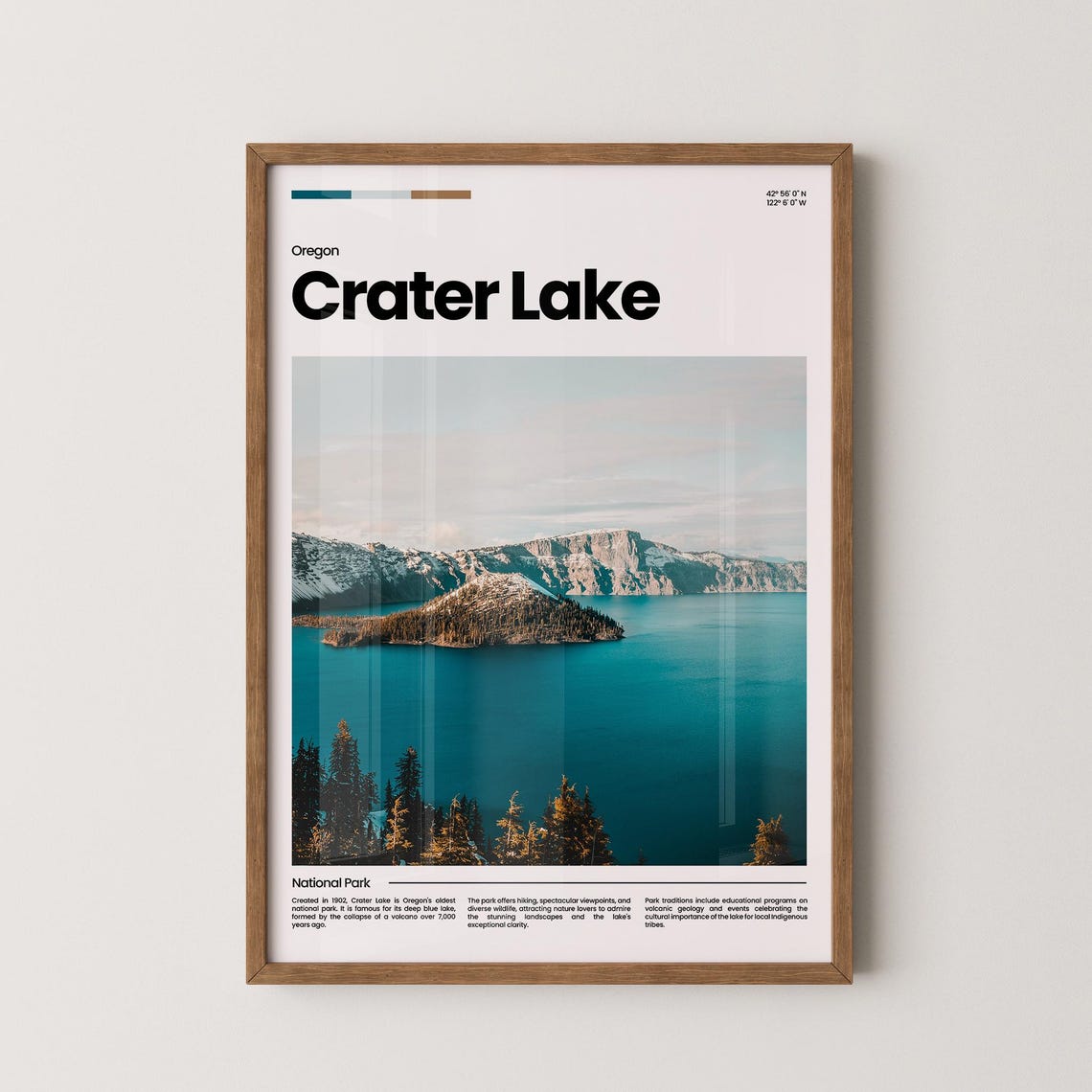 Crater Lake Travel Poster Crater Lake Poster Crater Lake Photo Poster Crater Lake Art Print National Park Usa Poster Travel Gift