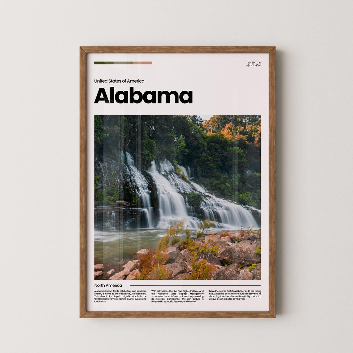 Alabama Forest Waterfall Rocks Mossy Cliffs Scenic Nature Poster