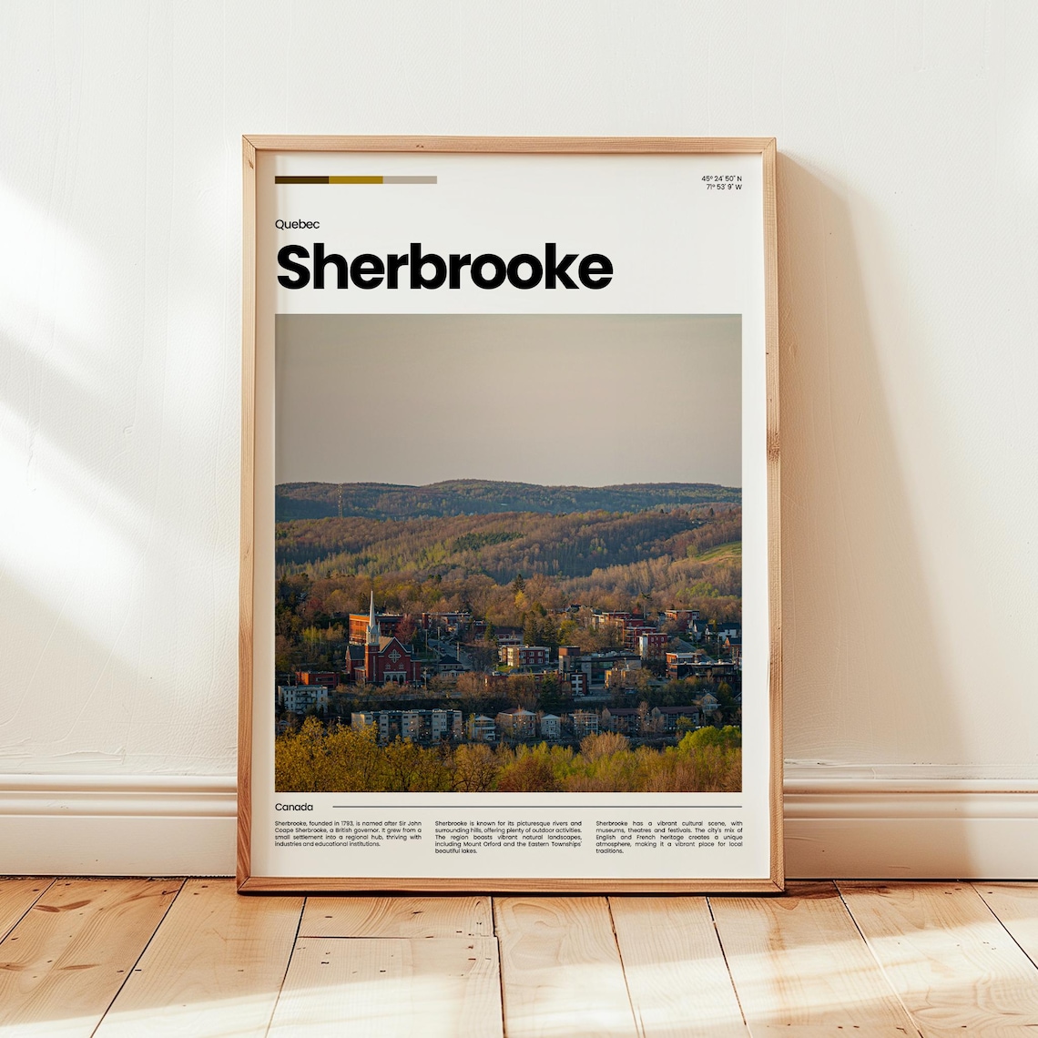 Sherbrooke Quebec City Hills Autumn Skyline Canada Travel Poster