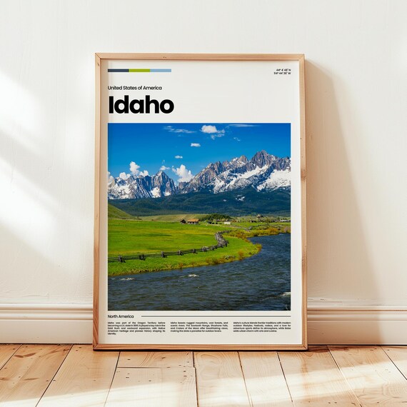 Idaho Sawtooth Mountain Range River Meadow Photo Travel Poster