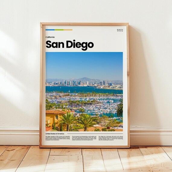 San Diego California Marina Bay Sailboats Harbor Photo Travel Poster
