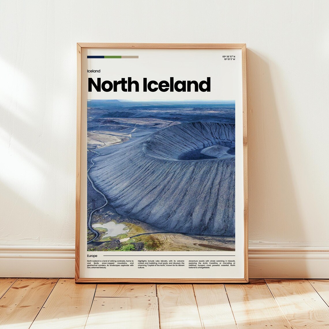 North Iceland Volcanic Crater Aerial Photo Travel Europe Wall Art