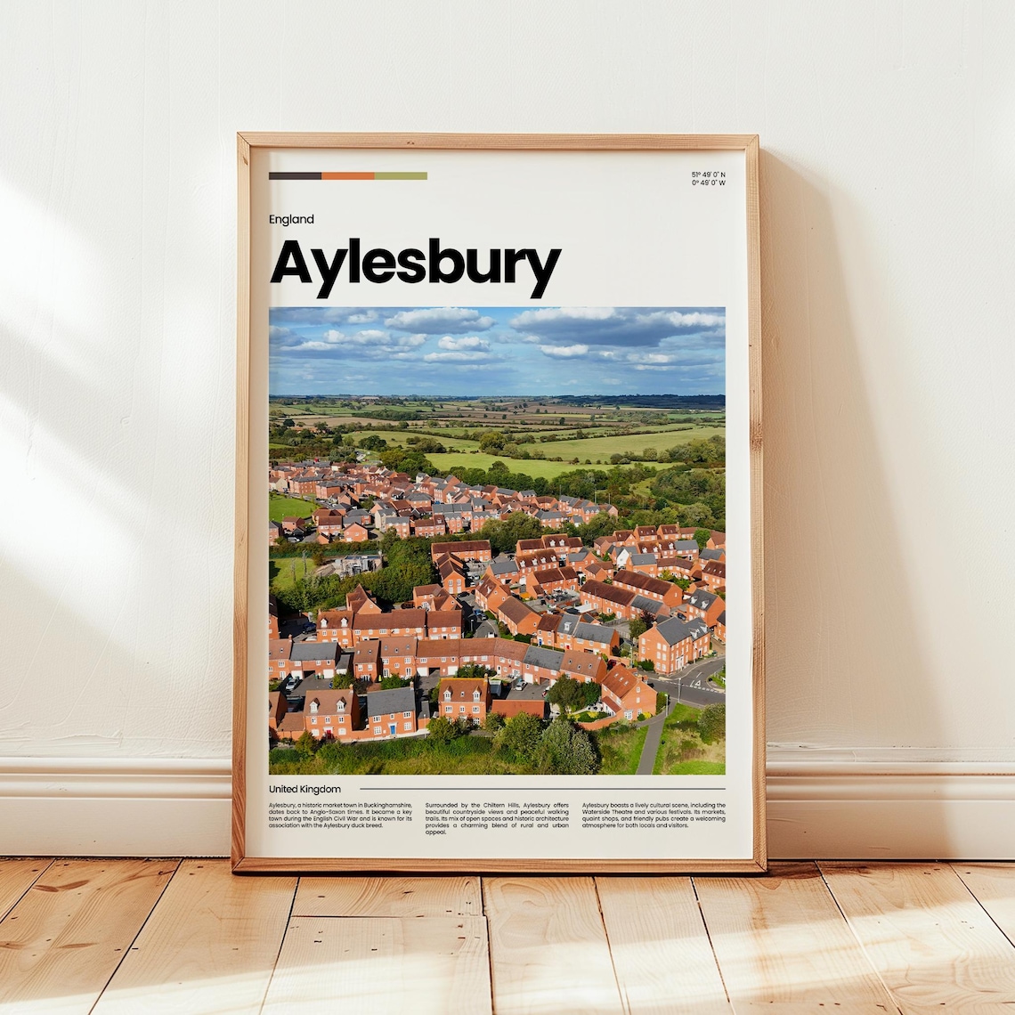 Aylesbury England Historic Market Town Aerial View Travel Poster
