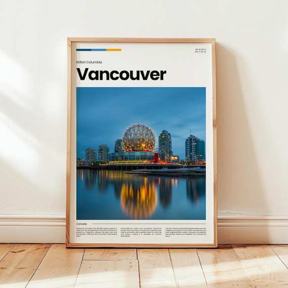 Vancouver British Columbia Science World Dusk Skyline Travel Poster