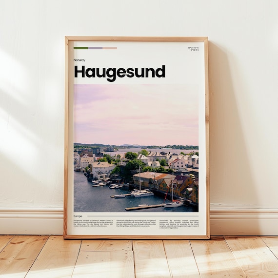 Scenic Haugesund Norway Harbor Sailboats Sunset Travel Poster