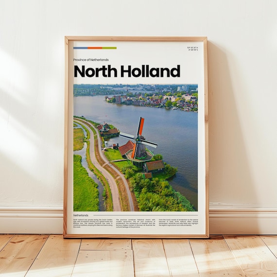 North Holland Netherlands Windmill River Aerial View Travel Poster