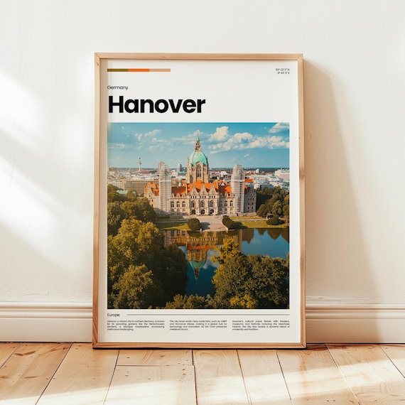 Hanover Germany City Hall Lake Reflection Landmark Travel Poster