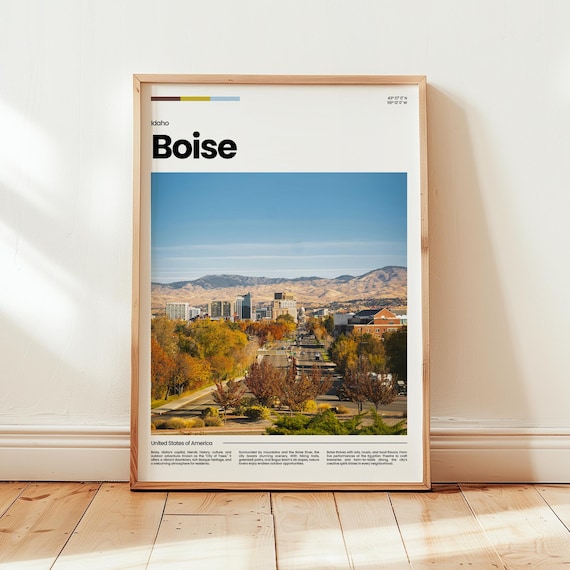 Boise Idaho Downtown Skyline With Foothills Autumn Colors Photo Travel Poster