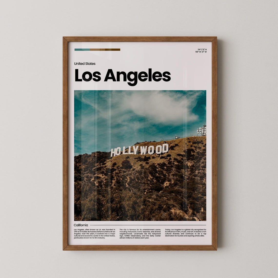 Los Angeles Hollywood Sign Hills California Modern Travel Poster