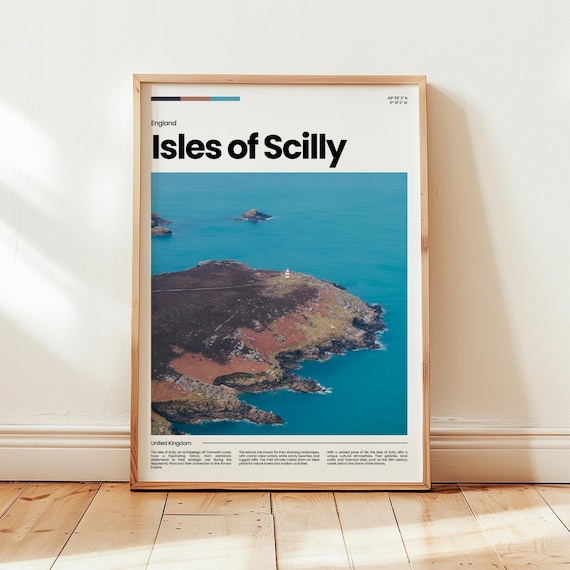 Isles of Scilly England Lighthouse Island Aerial Coast Travel Poster