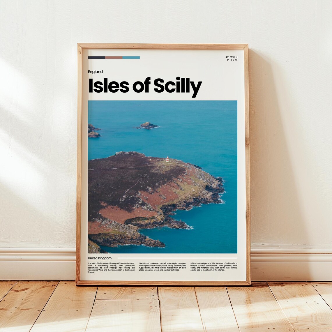Isles of Scilly England Lighthouse Island Aerial Coast Travel Poster