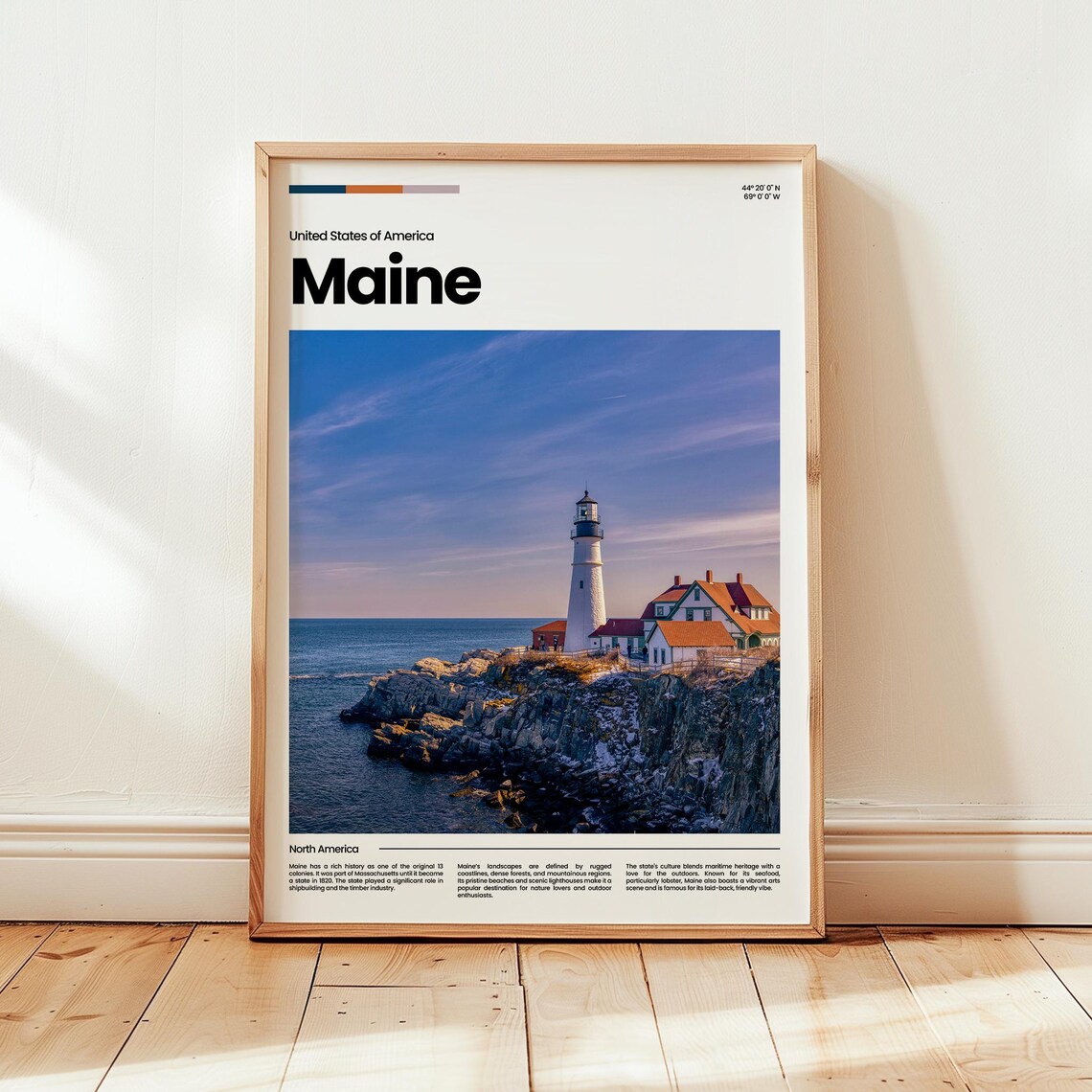 Maine USA Lighthouse Rocky Coast Atlantic Ocean Travel Poster