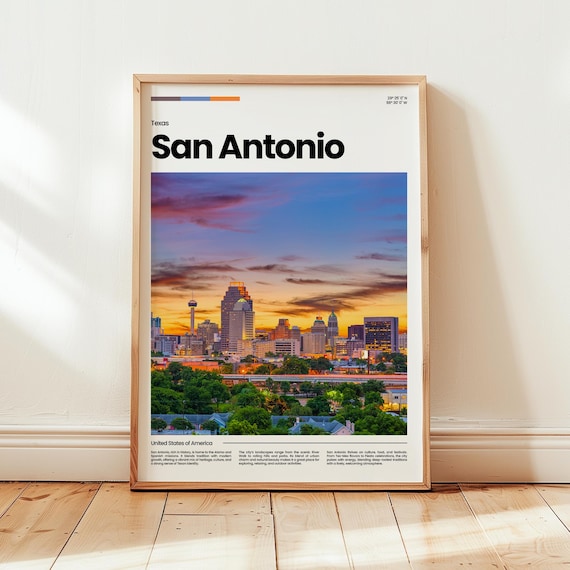 San Antonio Texas Sunset Downtown Skyline City View Travel Poster