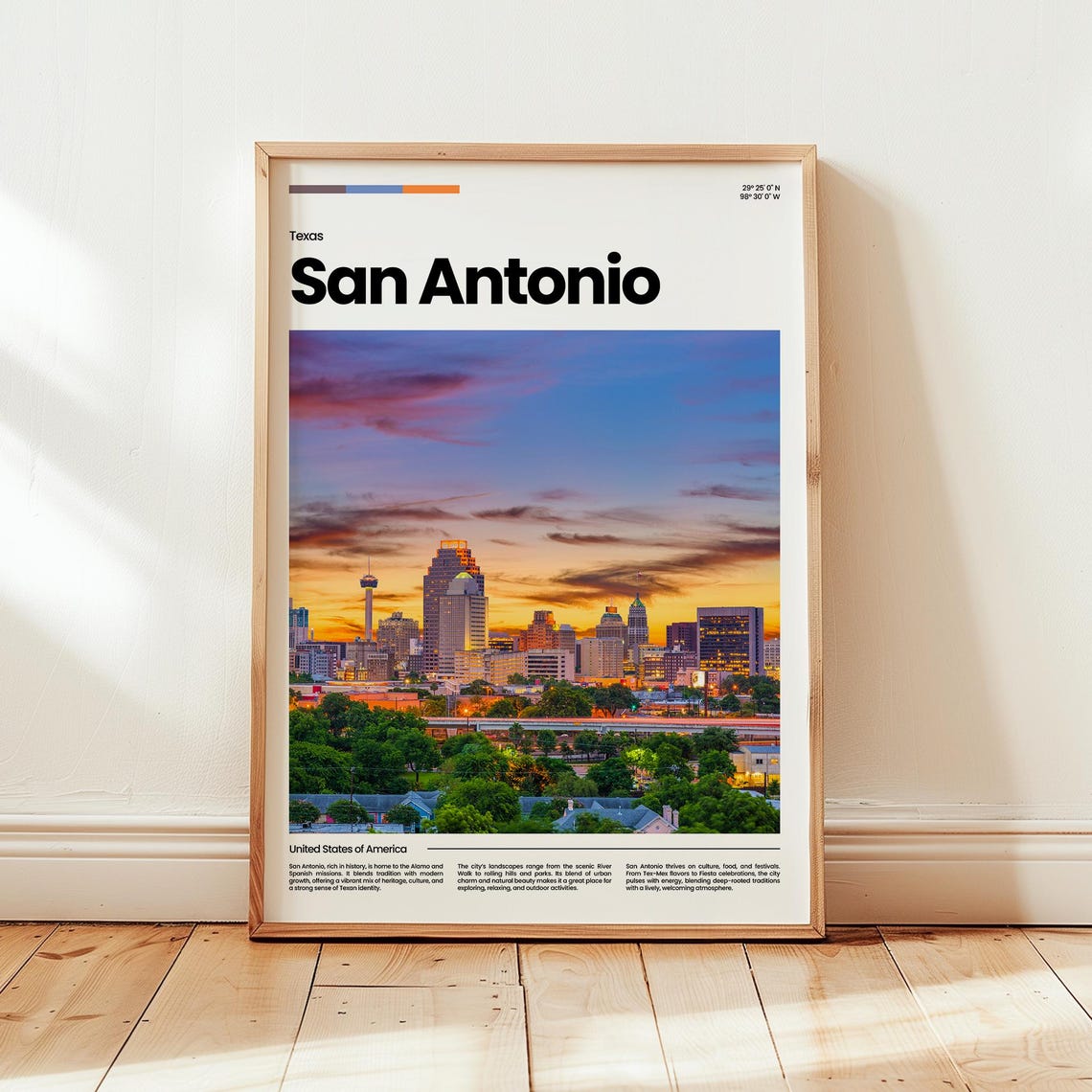 San Antonio Texas Sunset Downtown Skyline City View Travel Poster