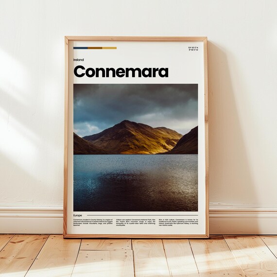 Connemara Ireland Mountain Lake Moody Landscape Travel Poster
