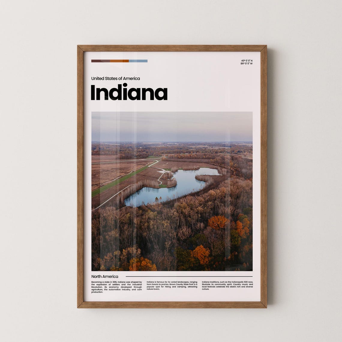 Indiana Travel Poster Indiana Poster Indiana Photo Poster Indiana Art Print Indiana Art Usa Poster Usa Travel Poster Travel Gift