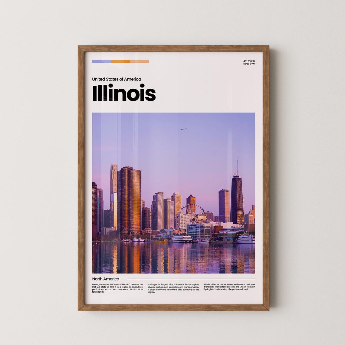 Illinois Chicago Skyline Sunset Lakefront Reflection City Poster