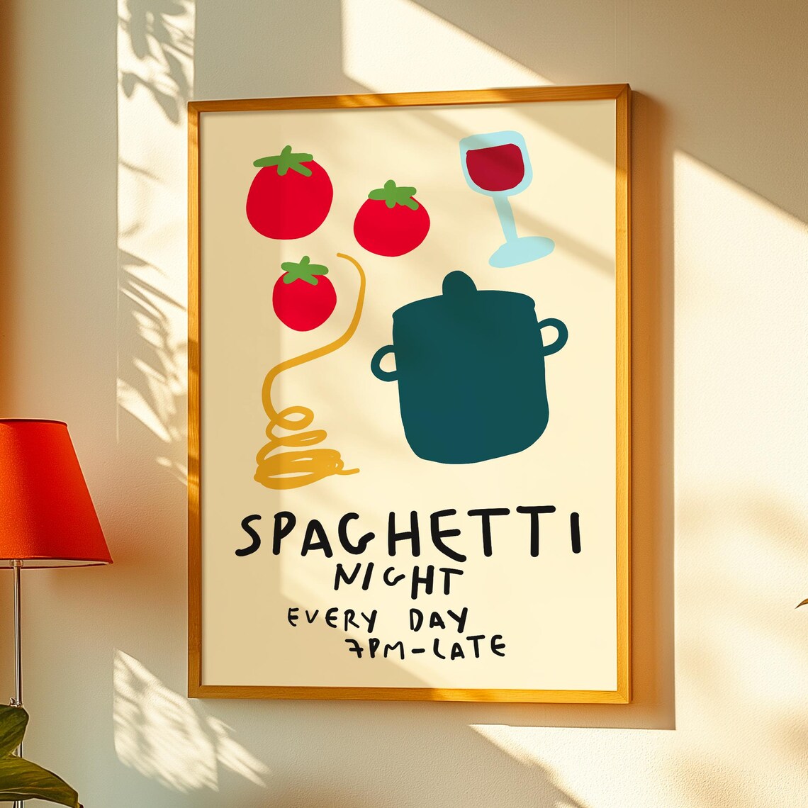 Spaghetti Night Every Day 7pm Late Playful Pasta Party Poster
