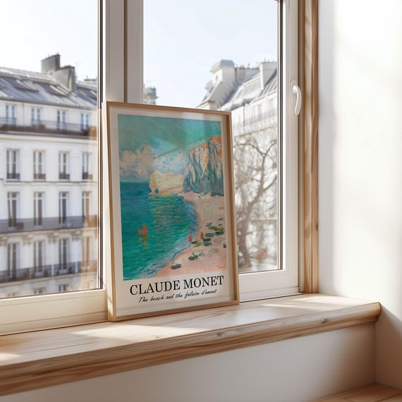 Claude Monet Beach Print Tretat Poster Cliffside Art Scene French Impressionist Coastal Artwork Ocean And Cliff Decor