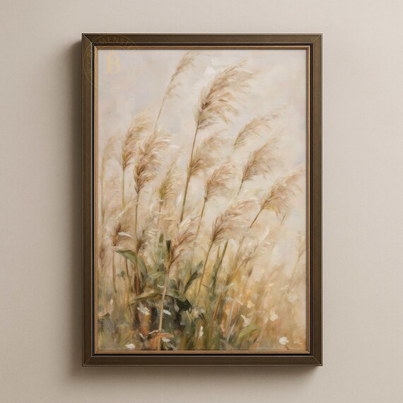 Pampas Grass Painting Neutral Beige Boho Wall Art Jpg