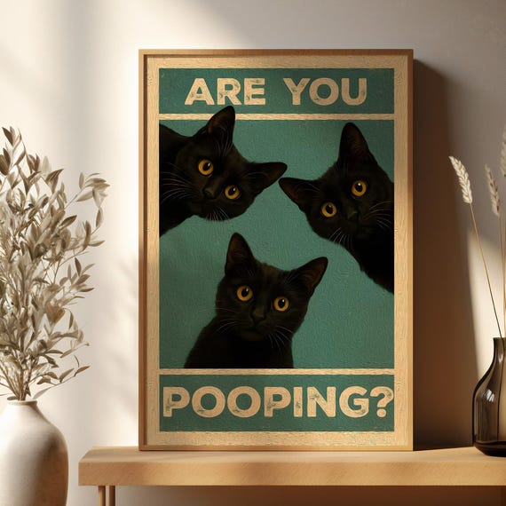 Funny Black Cat Bathroom Humor Art Print