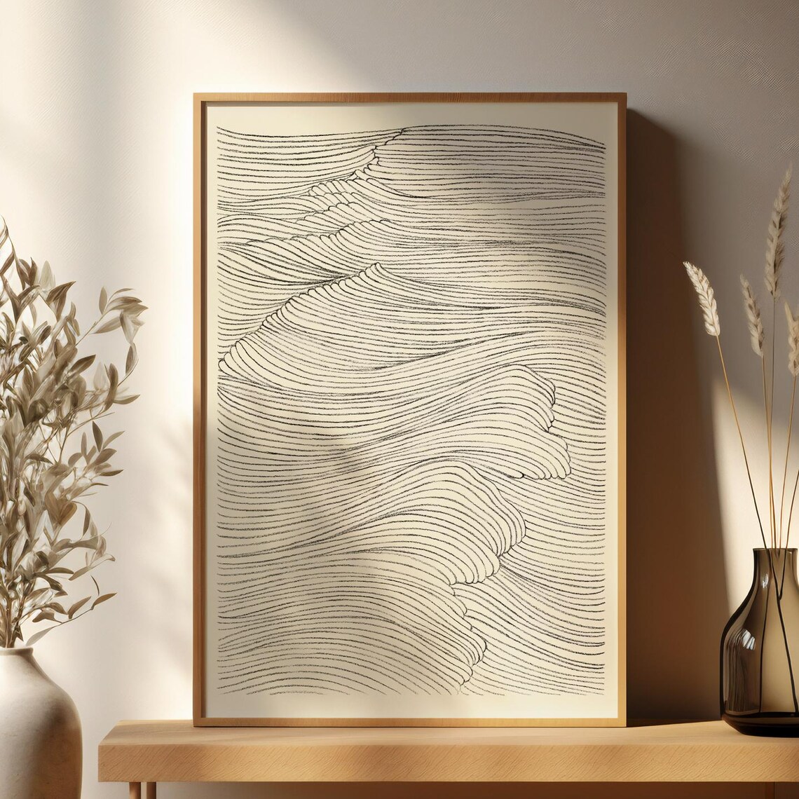 Line Art Abstract Minimal Drawing Poster, Modern Neutral